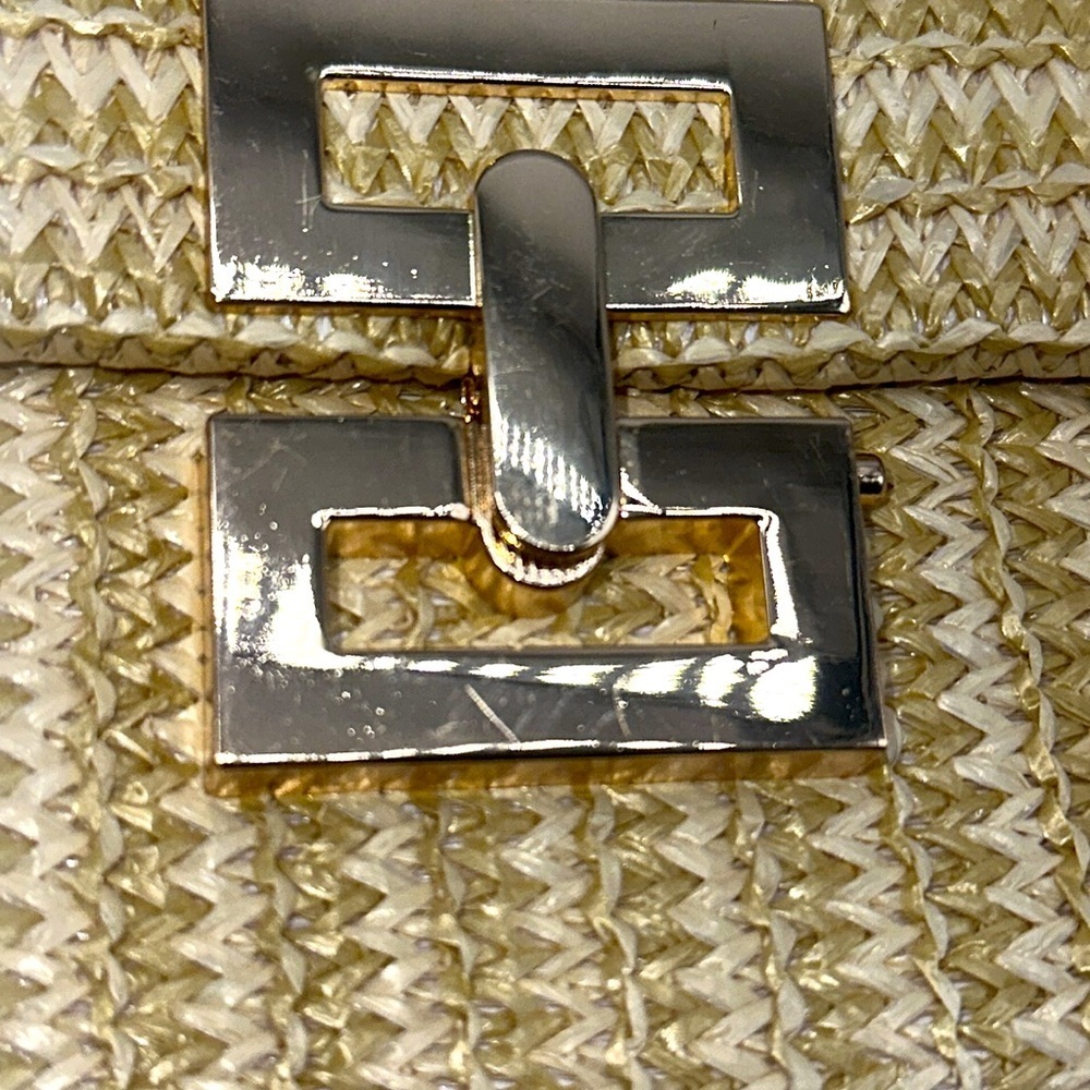 Bohemian Straw Weave Gold Hardware Clutch Purse - Picture 7 of 8